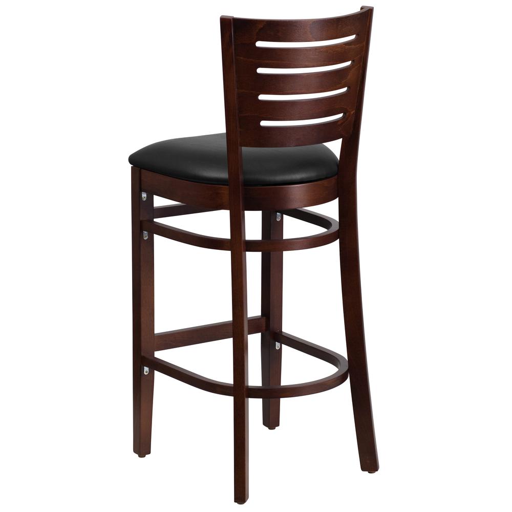 Darby Series Slat Back Walnut Wood Restaurant Barstool - Black Vinyl Seat By Flash Furniture | Bar Stools | Modishstore - 3