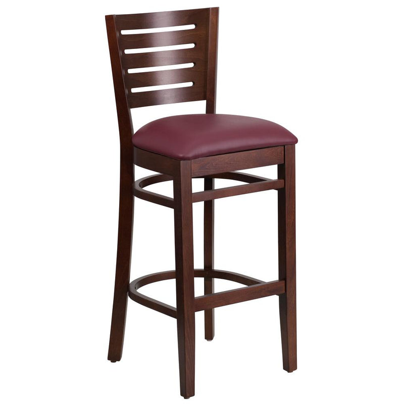 Darby Series Slat Back Walnut Wood Restaurant Barstool - Burgundy Vinyl Seat By Flash Furniture | Bar Stools | Modishstore - 1