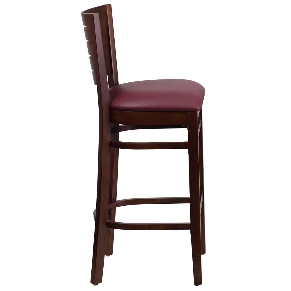 Darby Series Slat Back Walnut Wood Restaurant Barstool - Burgundy Vinyl Seat By Flash Furniture | Bar Stools | Modishstore - 2