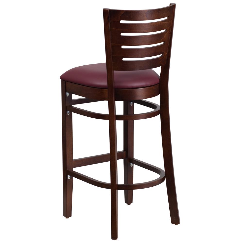 Darby Series Slat Back Walnut Wood Restaurant Barstool - Burgundy Vinyl Seat By Flash Furniture | Bar Stools | Modishstore - 3