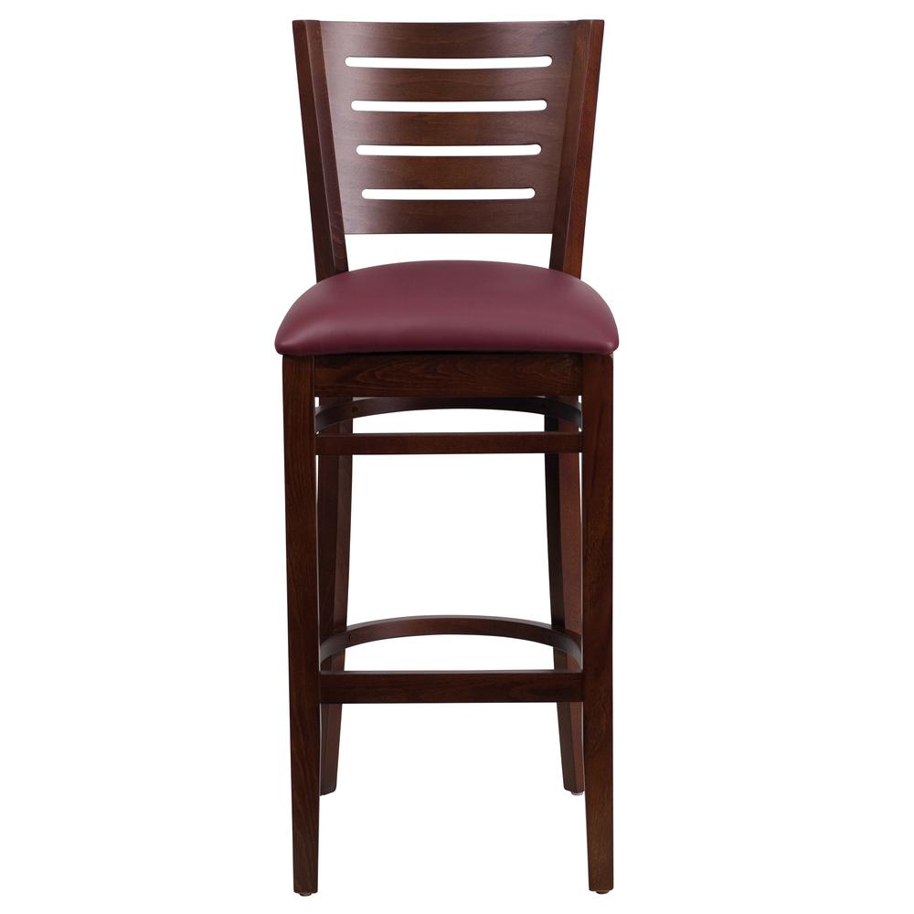 Darby Series Slat Back Walnut Wood Restaurant Barstool - Burgundy Vinyl Seat By Flash Furniture | Bar Stools | Modishstore - 4