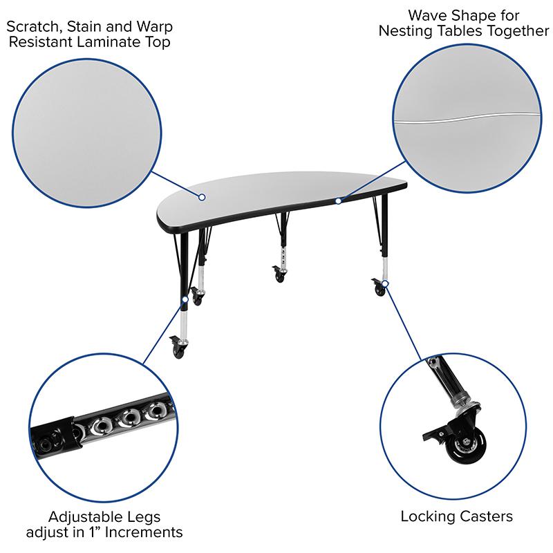 Mobile 76" Oval Wave Collaborative Laminate Activity Table Set With 12" Student Stack Chairs, Grey/Black By Flash Furniture | Dining Sets | Modishstore - 4