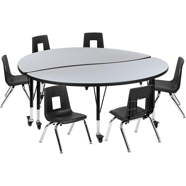 Mobile 60" Circle Wave Collaborative Laminate Activity Table Set With 14" Student Stack Chairs, Grey/Black By Flash Furniture | Dining Sets | Modishstore - 2