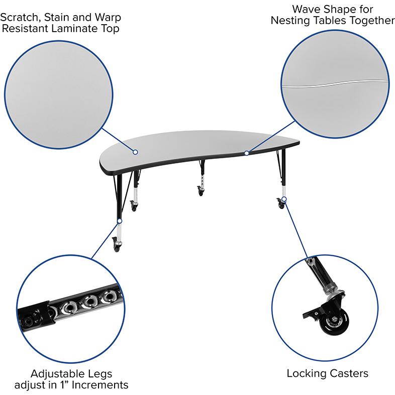 Mobile 60" Circle Wave Collaborative Laminate Activity Table Set With 14" Student Stack Chairs, Grey/Black By Flash Furniture | Dining Sets | Modishstore - 4