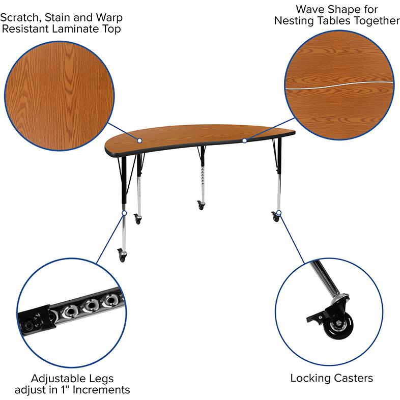 Mobile 60" Circle Wave Collaborative Laminate Activity Table Set With 16" Student Stack Chairs, Oak/Black By Flash Furniture | Dining Sets | Modishstore - 4