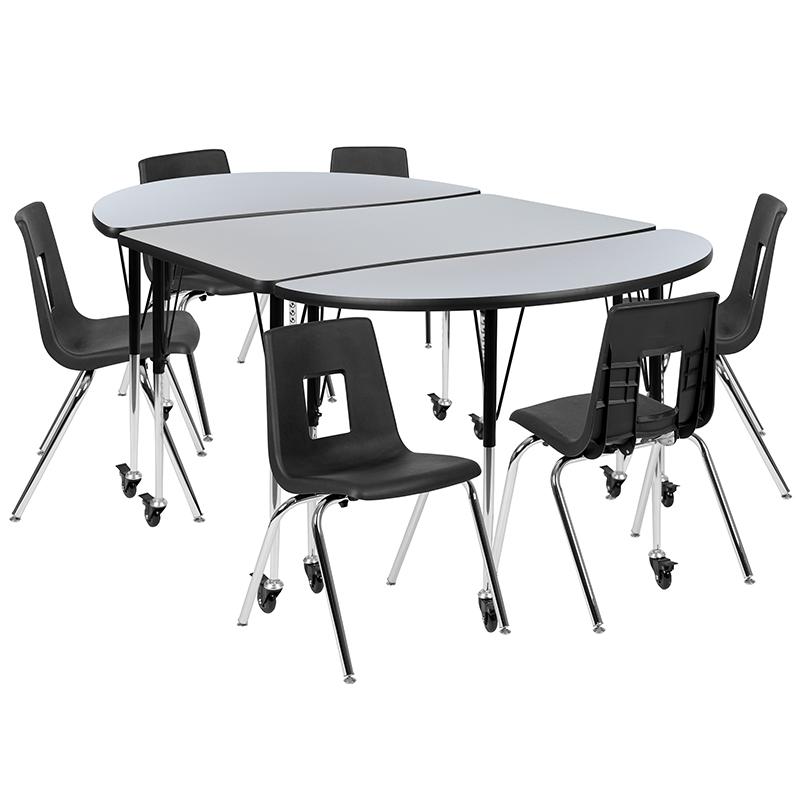 Mobile 76" Oval Wave Collaborative Laminate Activity Table Set With 18" Student Stack Chairs, Grey/Black By Flash Furniture | Dining Sets | Modishstore - 2