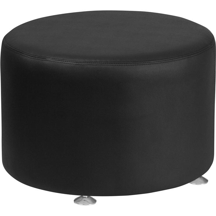 Hercules Alon Series Black Leathersoft 24'' Round Ottoman By Flash Furniture | Ottomans | Modishstore - 1