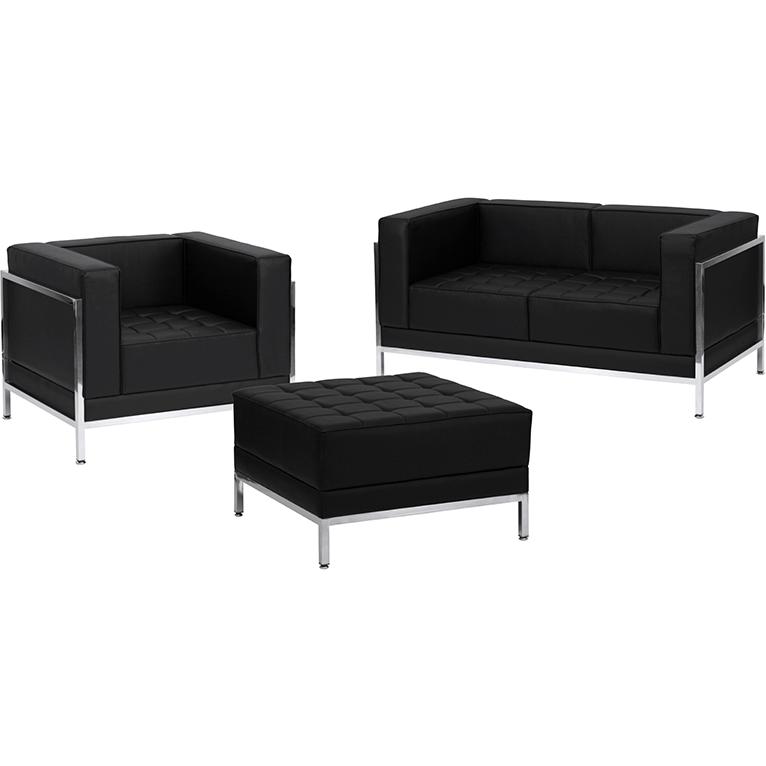 Hercules Imagination Series Black Leathersoft Loveseat, Chair & Ottoman Set By Flash Furniture | Sofa Set | Modishstore - 2