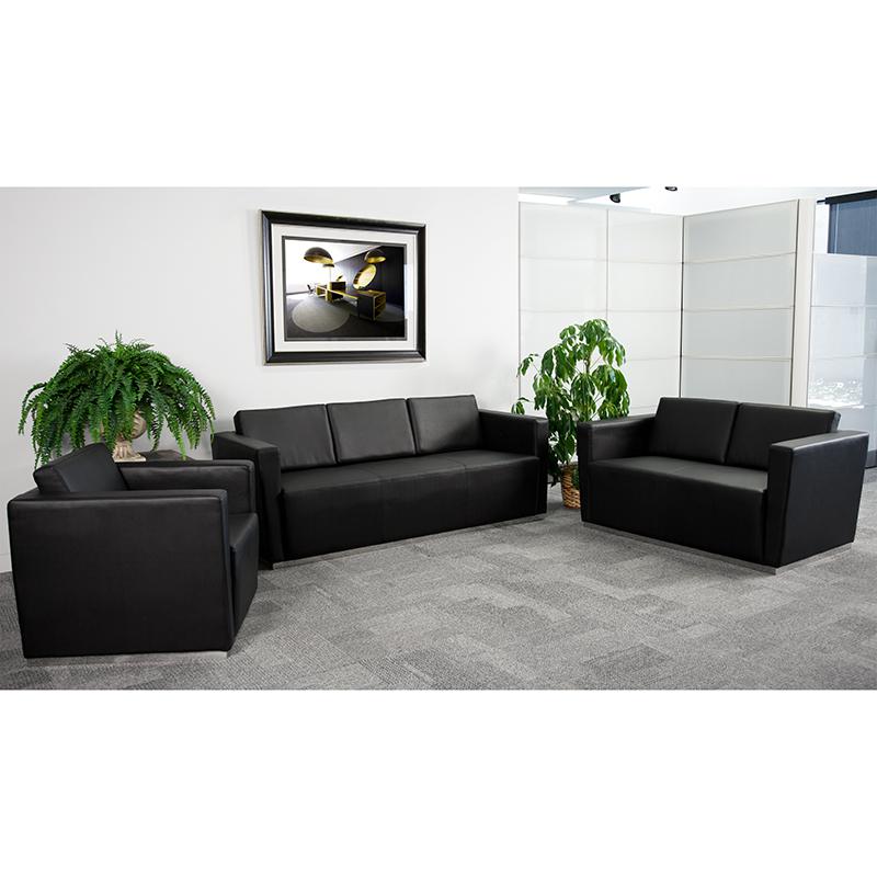 Hercules Trinity Series Reception Set In Black Leathersoft By Flash Furniture | Sofa Set | Modishstore - 1