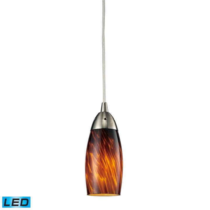 Milan 1-Light Mini Pendant in Satin Nickel with Espresso Glass - Includes LED Bulb | Pendant Lamps | Modishstore