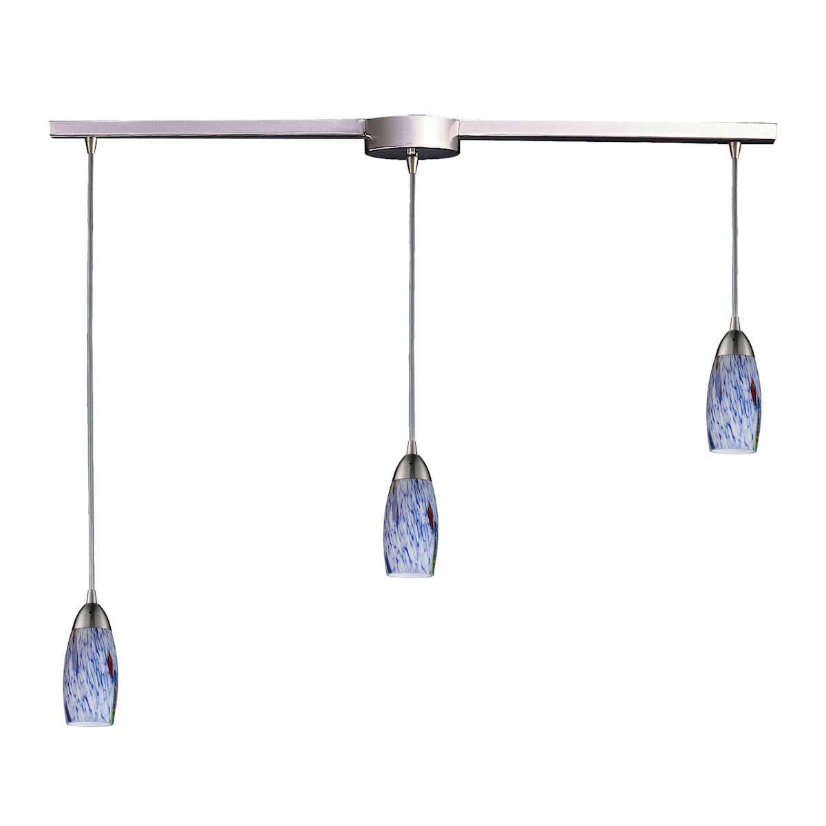 Milan 3-Light Linear Pendant Fixture in Satin Nickel with Starburst Blue Glass ELK Lighting | Pendant Lamps | Modishstore