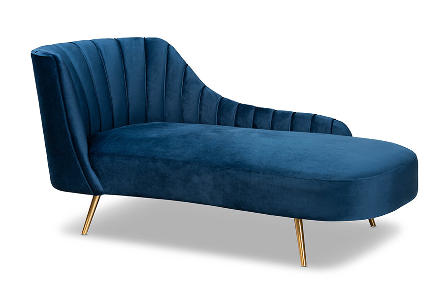 Baxton Studio Kailyn Glam and Luxe Navy Blue Velvet Fabric Upholstered and  Gold Finished Chaise - Navy blue , gold – Modish Store