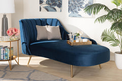 Baxton Studio Kailyn Glam and Luxe Navy Blue Velvet Fabric Upholstered and Gold Finished Chaise