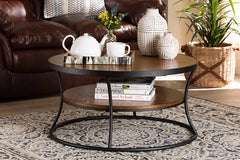 Baxton Studio Albany Vintage Rustic Industrial Walnut Brown Finished Wood and Black Finished Metal 1-Shelf Coffee Table