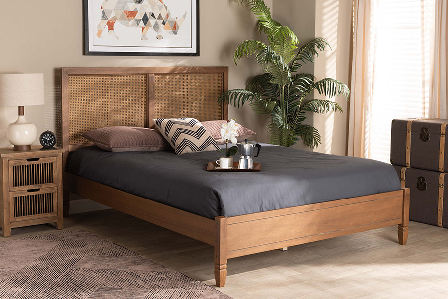 Baxton studio rina size brown wood platform bed with outlet headboard