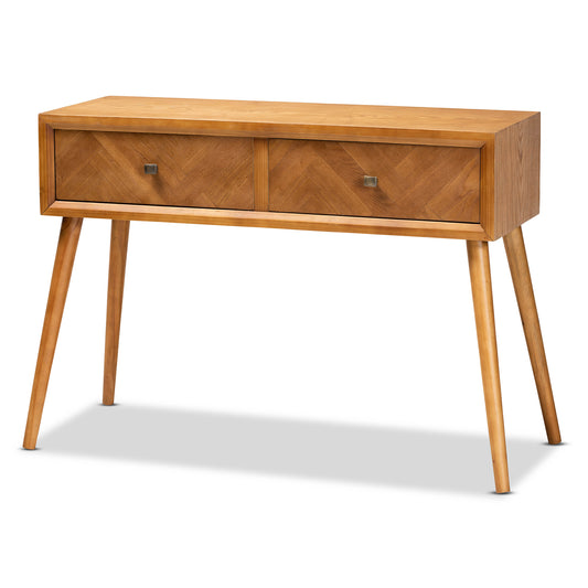 Baxton Studio Mae Mid-Century Modern Natural Brown Finished Wood 2-Drawer Console Table | Console Tables | Modishstore