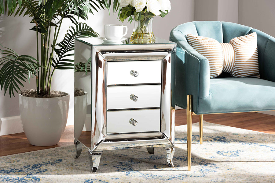 Baxton Studio Pauline Contemporary Glam and Luxe Mirrored 3 Drawer