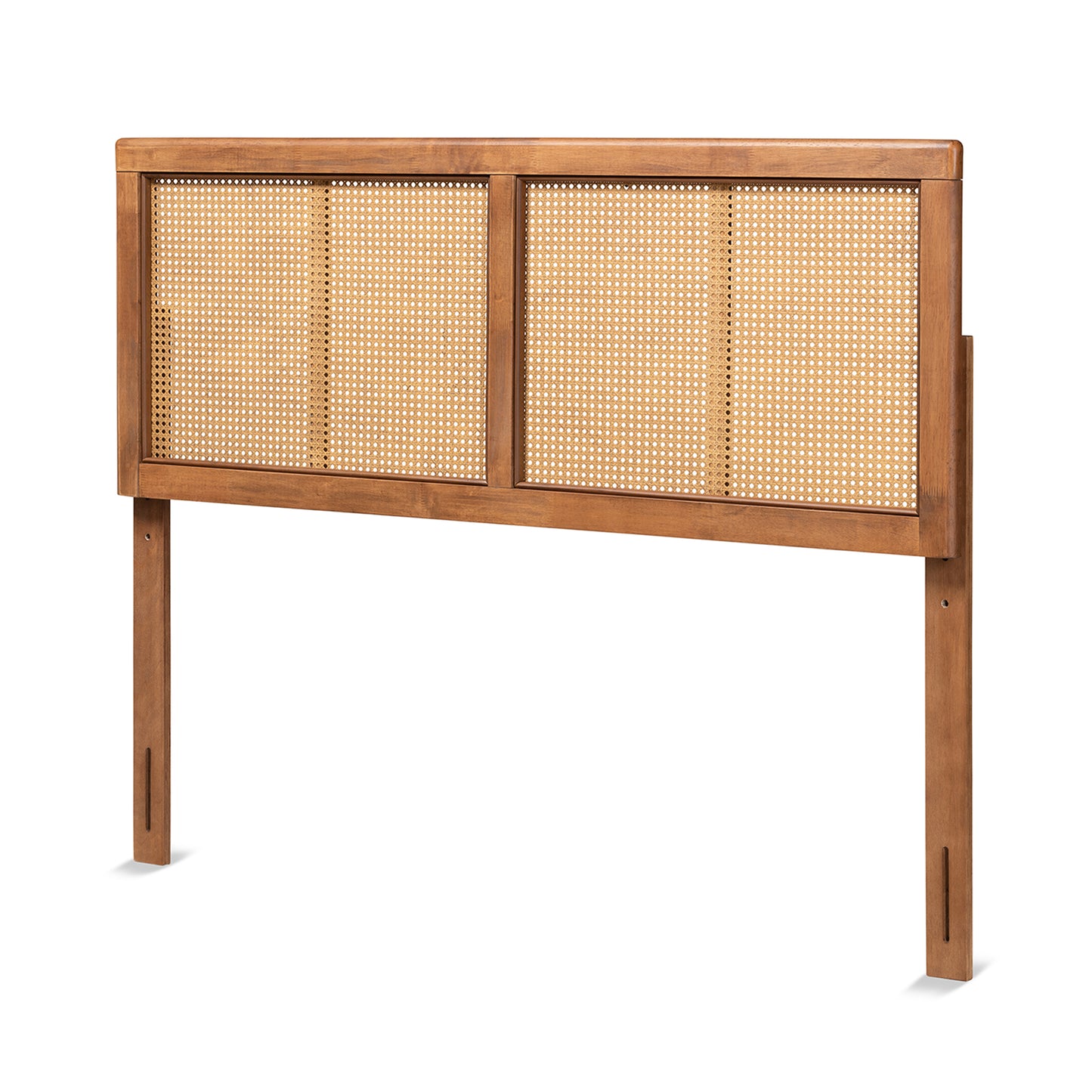 Baxton Studio Gilbert Mid-Century Modern Ash Walnut Finished Wood and Synthetic Rattan Queen Size Headboard | Headboards | Modishstore