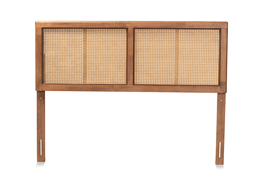 Baxton Studio Gilbert Mid-Century Modern Ash Walnut Finished Wood and Synthetic Rattan Queen Size Headboard | Headboards | Modishstore - 4