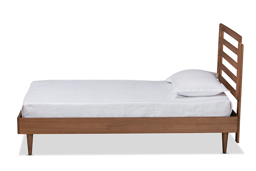 Baxton Studio Ryo Mid-Century Modern Transitional Walnut Brown Finished Wood Twin Size Platform Bed | Beds | Modishstore - 3