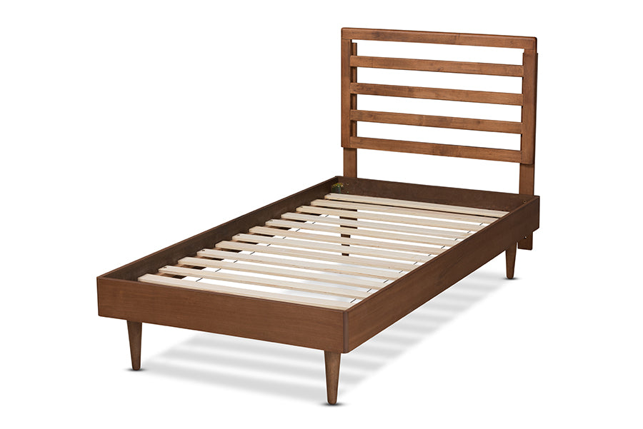 Baxton Studio Ryo Mid-Century Modern Transitional Walnut Brown Finished Wood Twin Size Platform Bed | Beds | Modishstore - 7