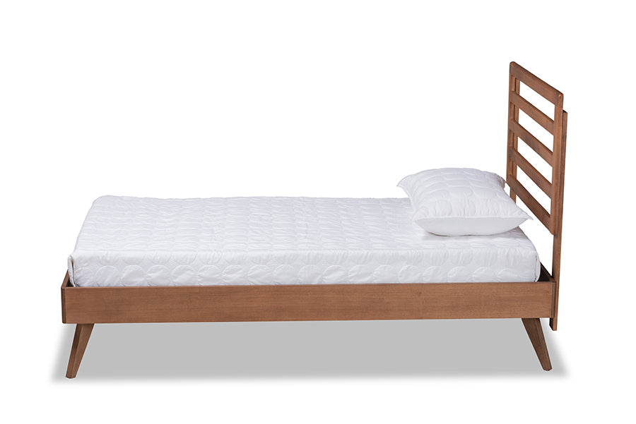 Baxton Studio Shiro Mid-Century Modern Ash Walnut Finished Wood Twin Size Platform Bed | Beds | Modishstore - 2