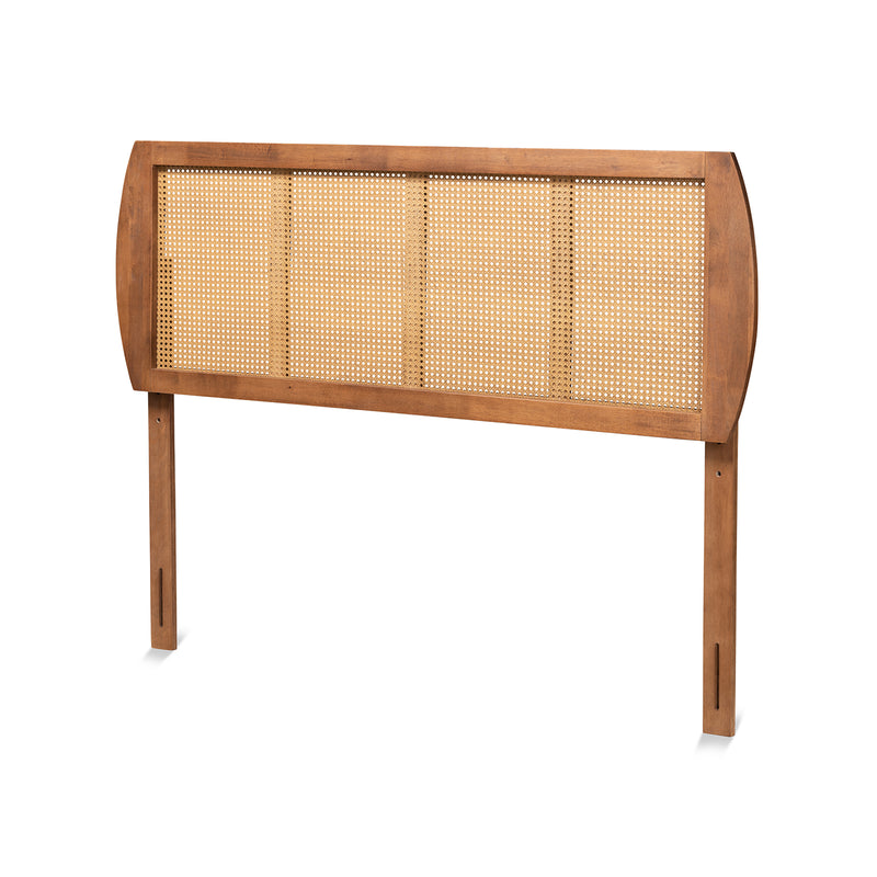 Baxton Studio Harris Mid-Century Modern Ash Walnut Finished Wood and Synthetic Rattan King Size Headboard | Headboards | Modishstore