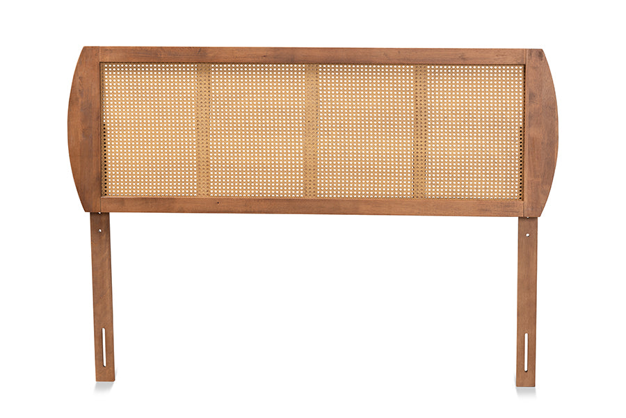 Baxton Studio Harris Mid-Century Modern Ash Walnut Finished Wood and Synthetic Rattan King Size Headboard | Headboards | Modishstore - 4