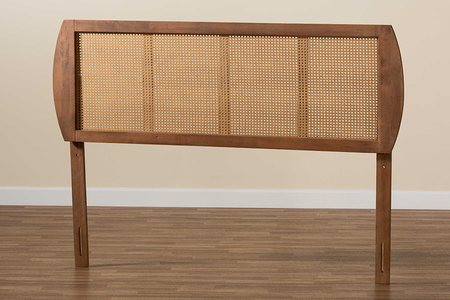 Baxton Studio Harris Mid-Century Modern Ash Walnut Finished Wood and Synthetic Rattan King Size Headboard | Headboards | Modishstore - 3