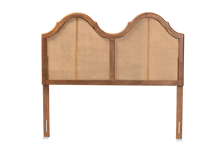 Baxton Studio Hazel Vintage Classic and Traditional Ash Walnut Finished Wood and Synthetic Rattan Queen Size Arched Headboard | Headboards | Modishstore - 5