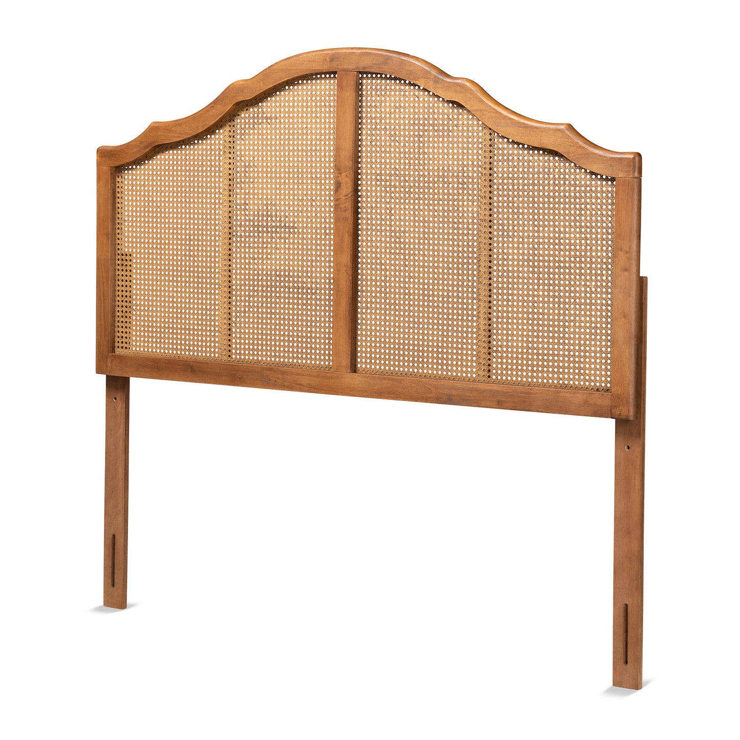 Baxton Studio Iris Vintage Classic and Traditional Ash Walnut Finished Wood and Synthetic Rattan King Size Arched Headboard | Headboards | Modishstore