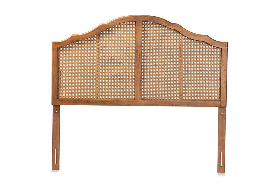 Baxton Studio Iris Vintage Classic and Traditional Ash Walnut Finished Wood and Synthetic Rattan Queen Size Arched Headboard | Headboards | Modishstore - 4