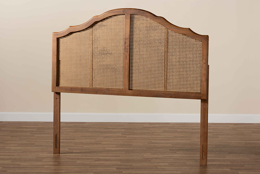 Baxton Studio Iris Vintage Classic and Traditional Ash Walnut Finished Wood and Synthetic Rattan King Size Arched Headboard | Headboards | Modishstore - 3