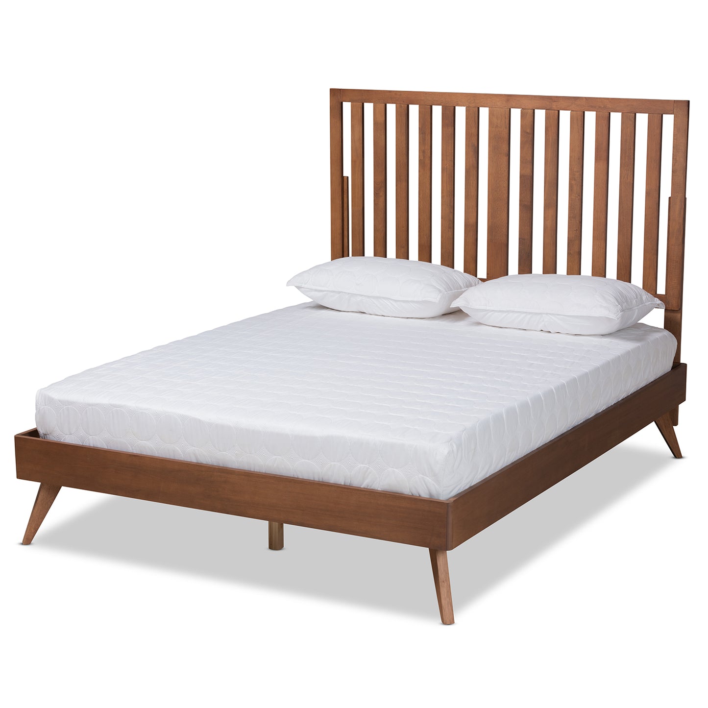 Baxton Studio Saki Mid-Century Modern Walnut Brown Finished Wood Queen Size Platform Bed | Beds | Modishstore - 2