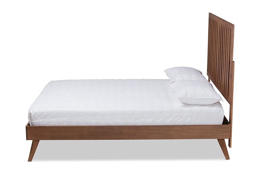 Baxton Studio Saki Mid-Century Modern Walnut Brown Finished Wood Full Size Platform Bed | Beds | Modishstore - 3
