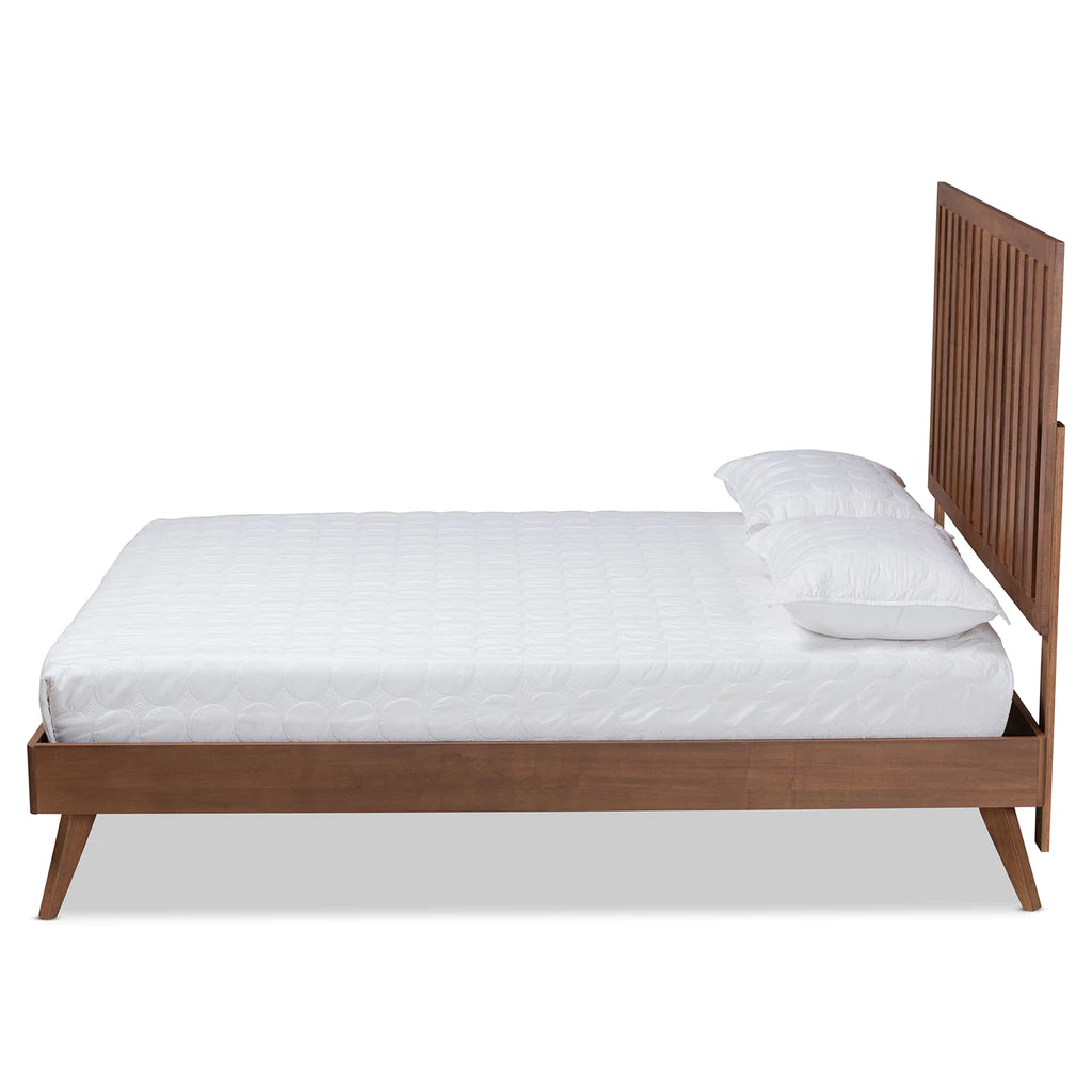 Baxton Studio Saki Mid-Century Modern Walnut Brown Finished Wood Queen Size Platform Bed | Beds | Modishstore - 9