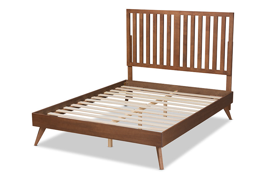 Baxton Studio Saki Mid-Century Modern Walnut Brown Finished Wood Full Size Platform Bed | Beds | Modishstore - 8