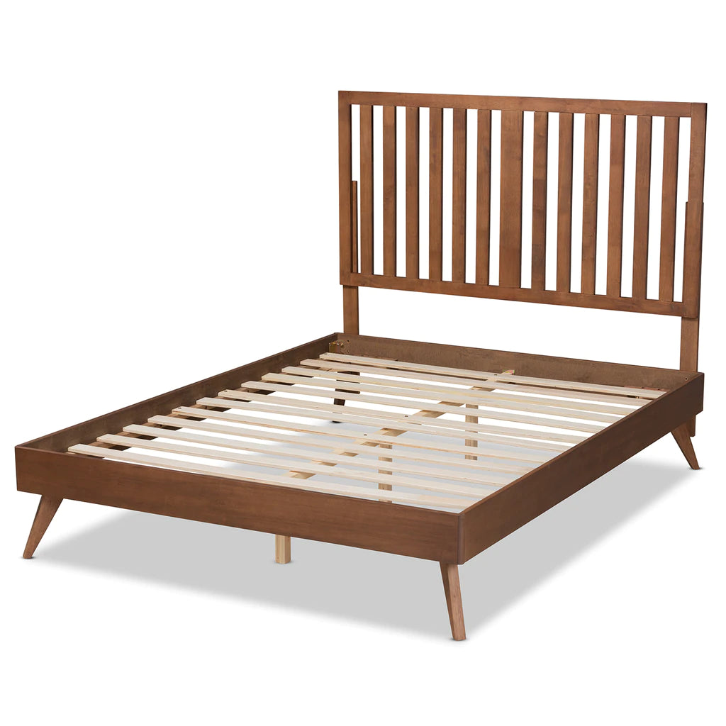Baxton Studio Saki Mid-Century Modern Walnut Brown Finished Wood Queen Size Platform Bed | Beds | Modishstore - 8
