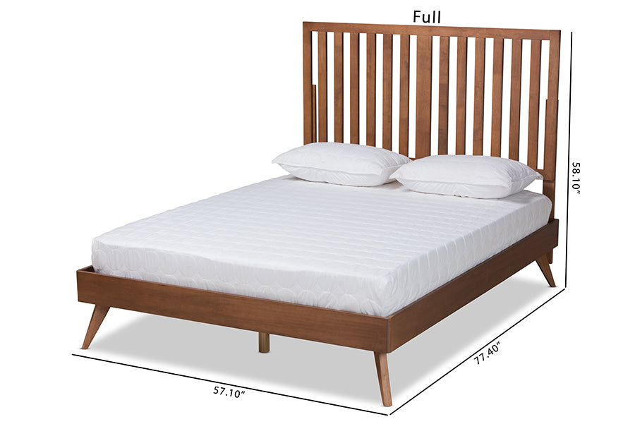 Baxton Studio Saki Mid-Century Modern Walnut Brown Finished Wood Full Size Platform Bed | Beds | Modishstore - 6