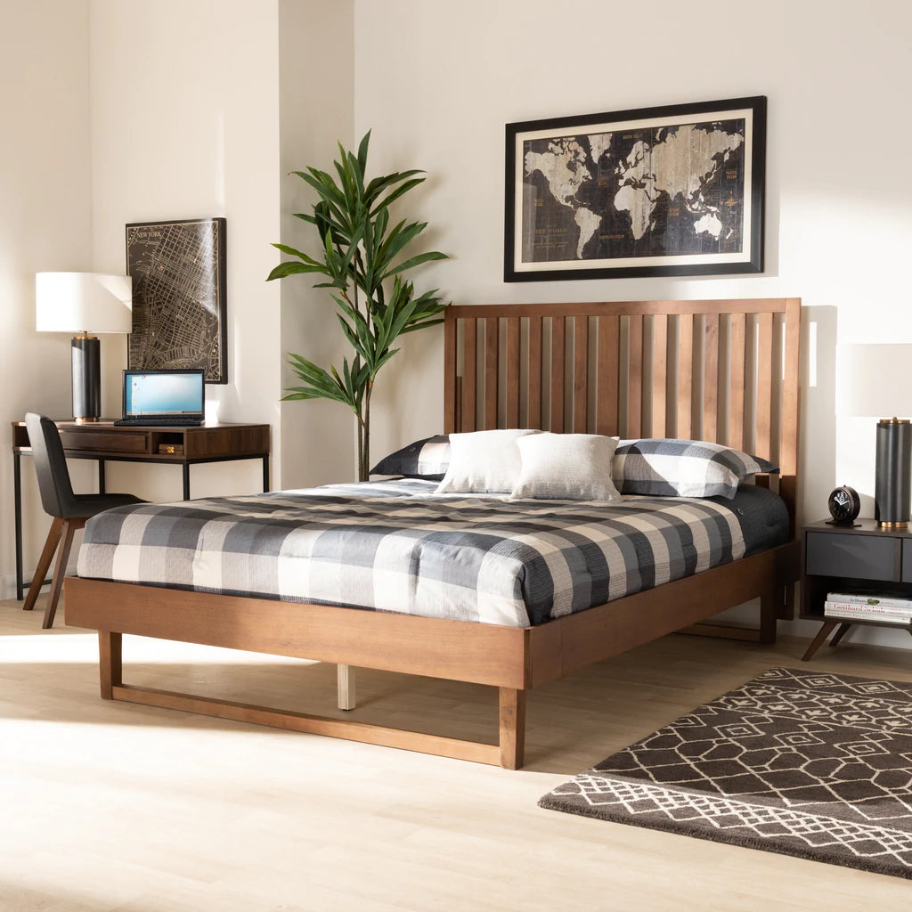 Baxton Studio Marin Modern and Contemporary Walnut Brown Finished Wood Full Size Platform Bed | Beds | Modishstore