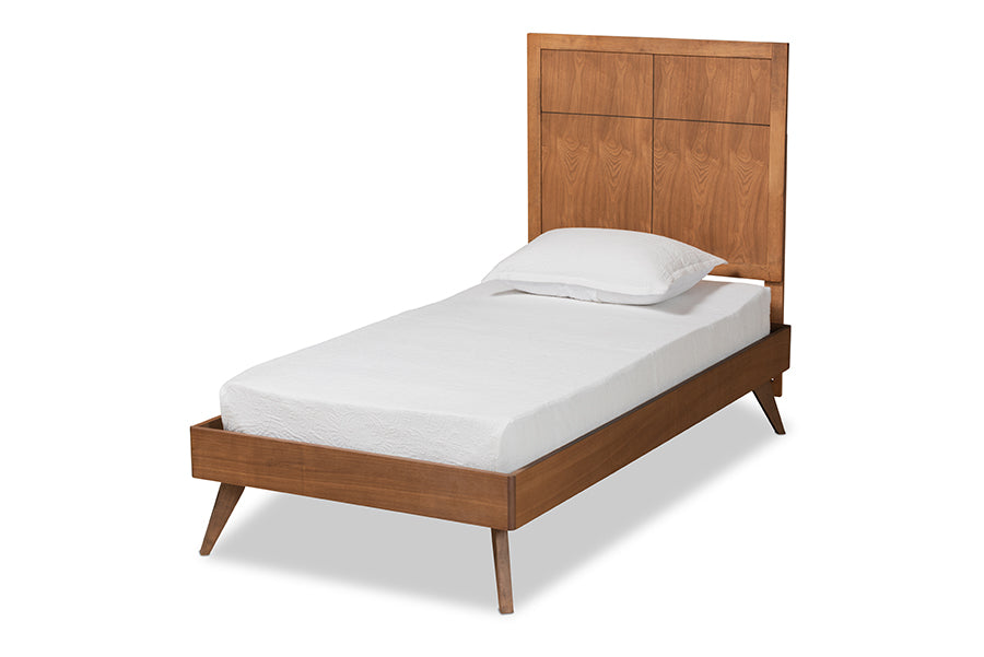 baxton studio noela mid century modern walnut brown finished wood twin size platform bed | Modish Furniture Store-2