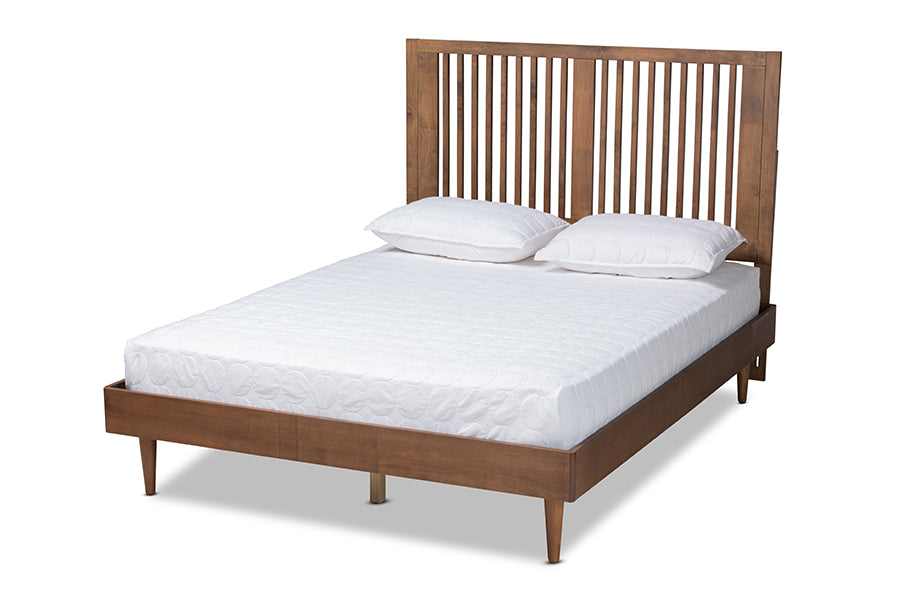 baxton studio kioshi mid century modern transitional ash walnut finished wood king size platform bed | Modish Furniture Store-2