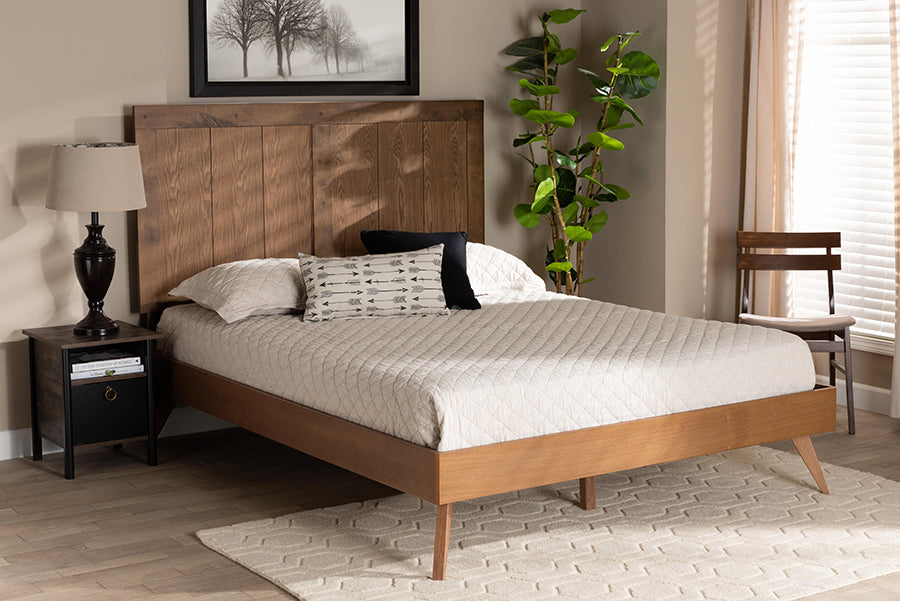 Baxton Studio Amira Mid-Century Modern Transitional Ash Walnut Finished Wood King Size Platform Bed | Beds | Modishstore - 2