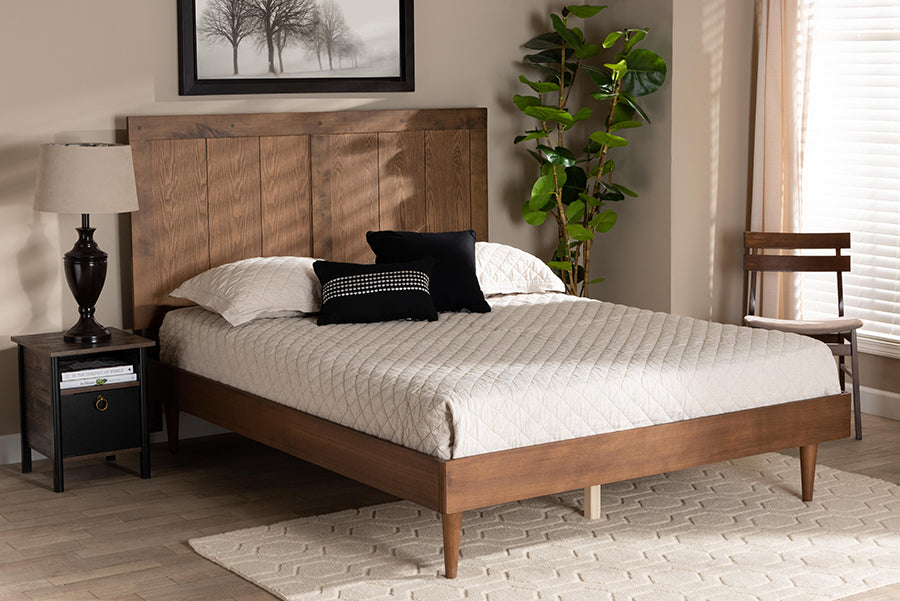 Baxton Studio Nicola Mid-Century Modern Transitional Ash Walnut Finished Wood King Size Platform Bed | Beds | Modishstore - 2