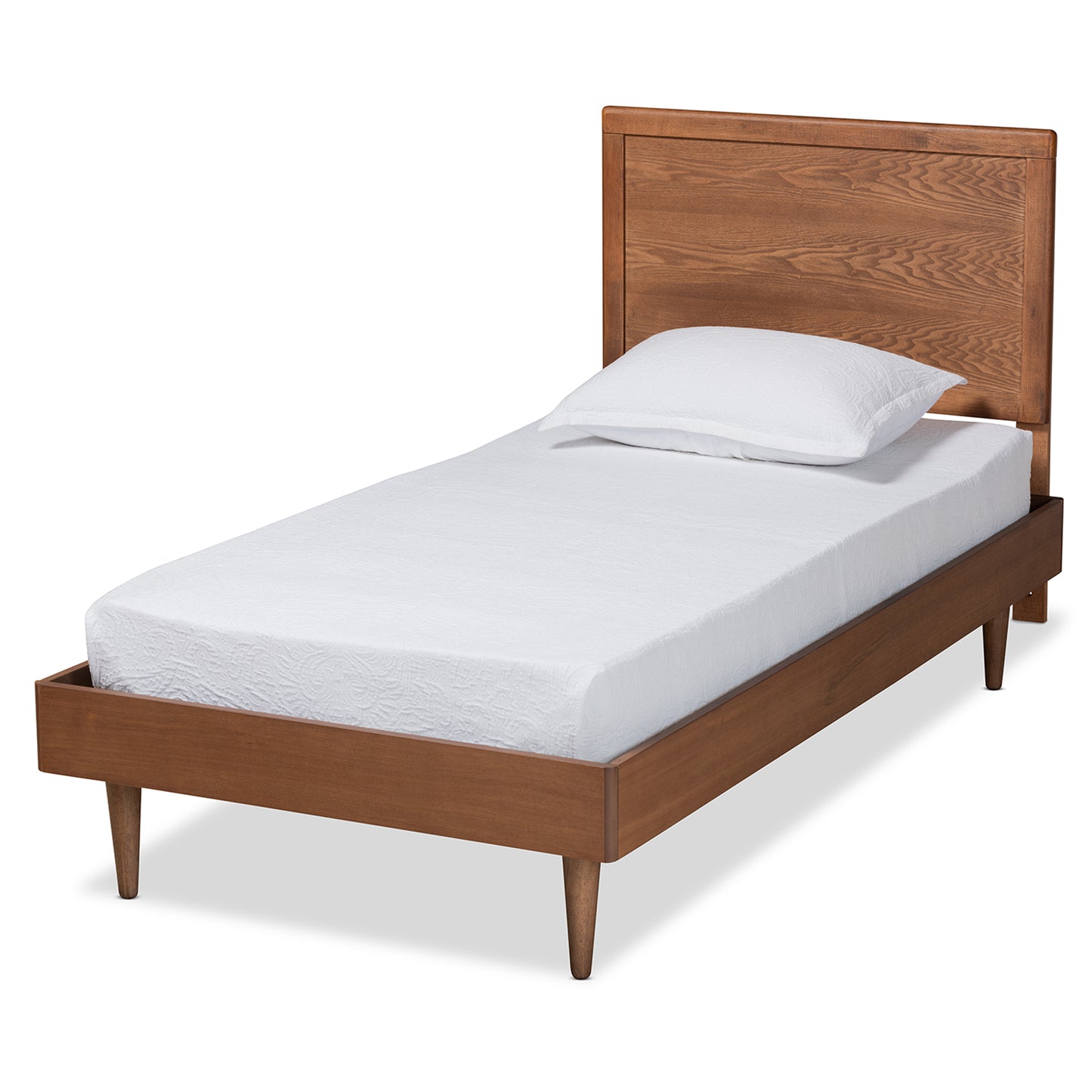 Baxton Studio Hiro Mid-Century Modern Walnut Brown Finished Wood Twin Size Platform Bed | Beds | Modishstore - 2