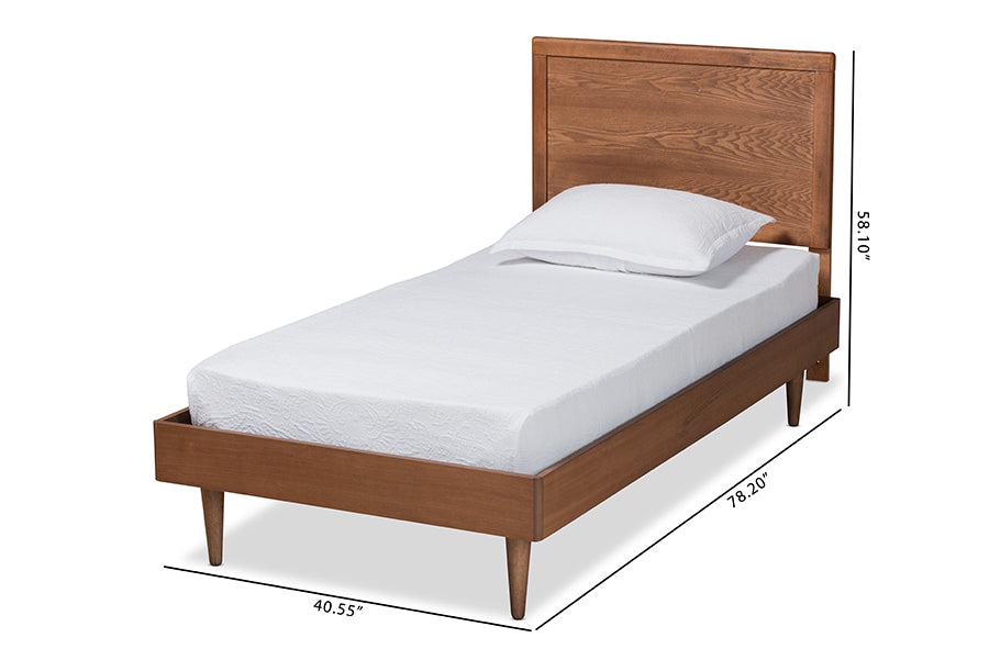 Baxton Studio Hiro Mid-Century Modern Walnut Brown Finished Wood Twin Size Platform Bed | Beds | Modishstore - 6