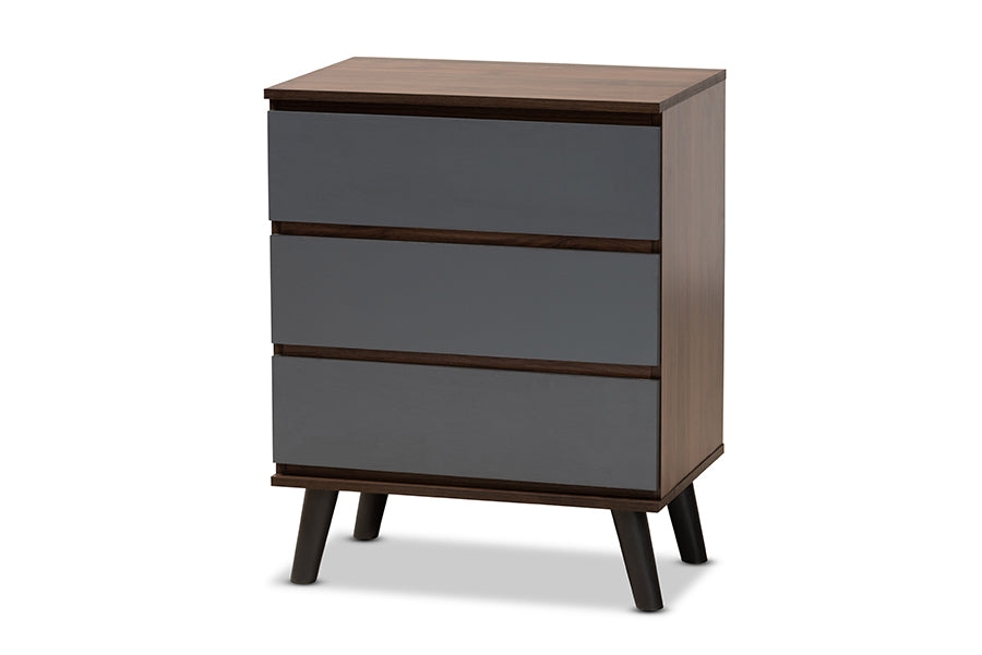 baxton studio roldan modern and contemporary two tone walnut and grey finished wood 3 drawer bedroom chest | Modish Furniture Store-2