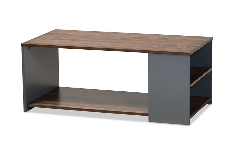 baxton studio thornton modern and contemporary two tone walnut brown and grey finished wood storage coffee table | Modish Furniture Store-2