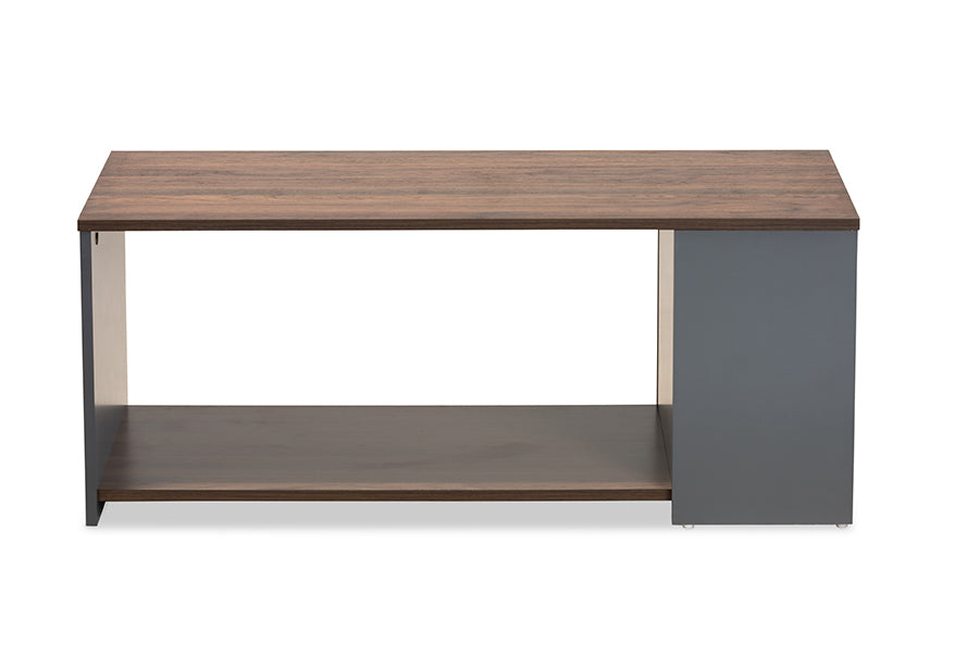 baxton studio thornton modern and contemporary two tone walnut brown and grey finished wood storage coffee table | Modish Furniture Store-3