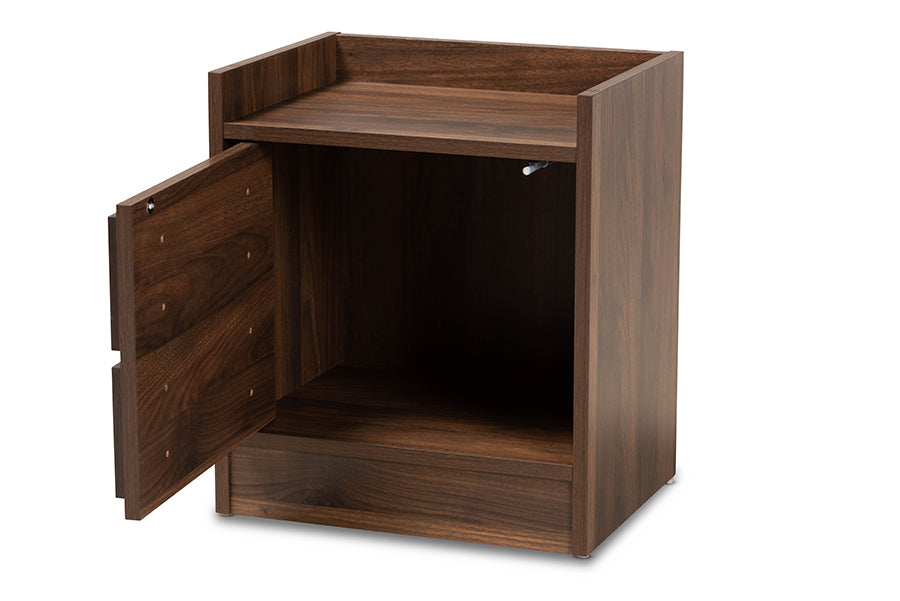 baxton studio hale modern and contemporary walnut brown finished wood 1 door nightstand | Modish Furniture Store-3